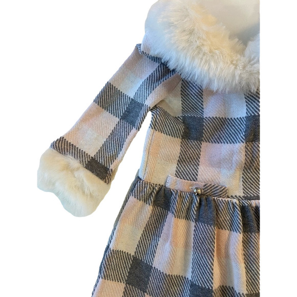 Janie and Jack Girls 🎀Dress 6-12 Months Faux Fur White Collar Holiday Winter🎀 - Picture 11 of 11